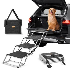 Dog Stair for Cars, Wide 4-step Dog Car Steps, Folding Dog Car Ramp with Nonslip Surface, Portable Pet Steps Lightweight Aluminum for Car