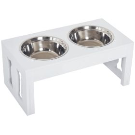 23" Modern Decorative Raised Dog Bowls, Wooden Heavy Duty Pet Food and Water Bowl, Elevated Feeding Station, White (Option: White-655x365x165 mm)