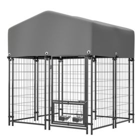 Outdoor Dog Kennel 4.23'x3.83'x4.83' With Roof, Heavy Duty Welded Wire Crate, All-Weather Protection & Safe Lock Design For Dogs And Pets (Option: Defaulttitle)